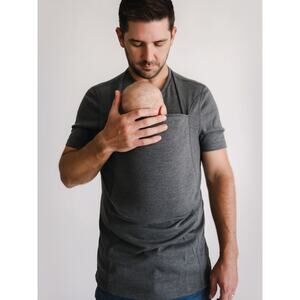 Lalabu Gray Short Sleeve V-Neck Dad Baby Pocket Tee Shirt